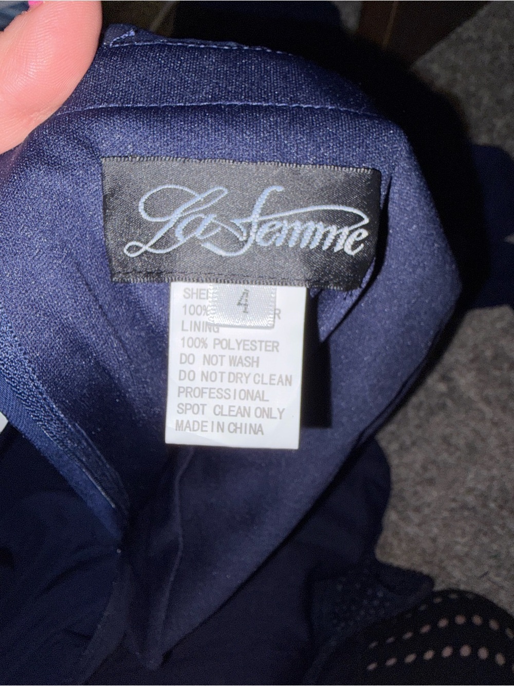 La Femme Navy Rhinestone Mesh Sleeve Sweetheart Formal Gown Size 4 - Picture 4 of 7